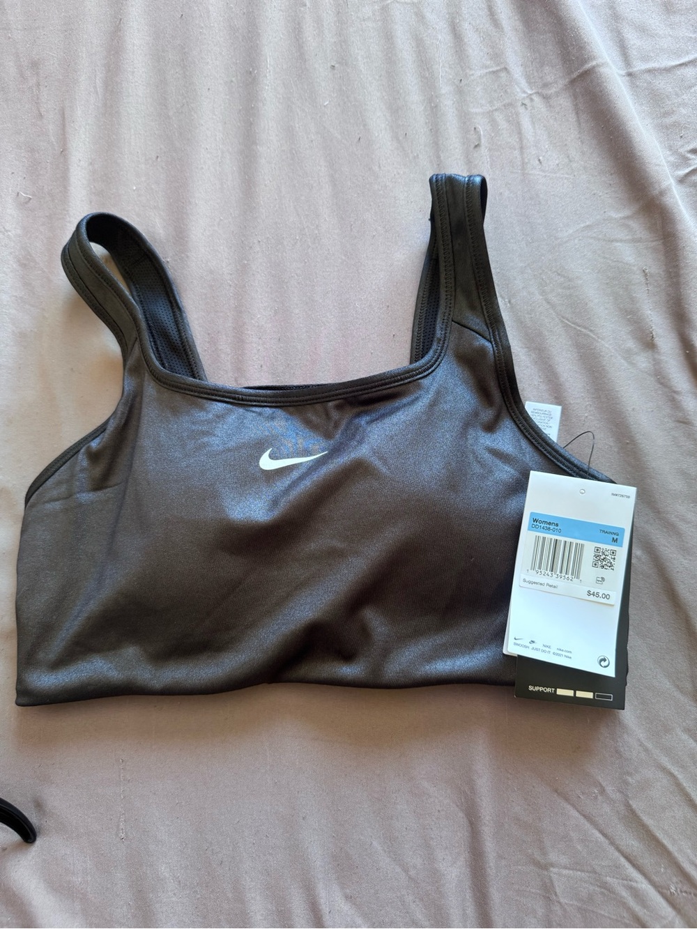 Nike Black Scoop-Neck Sports Bra with White Swoosh